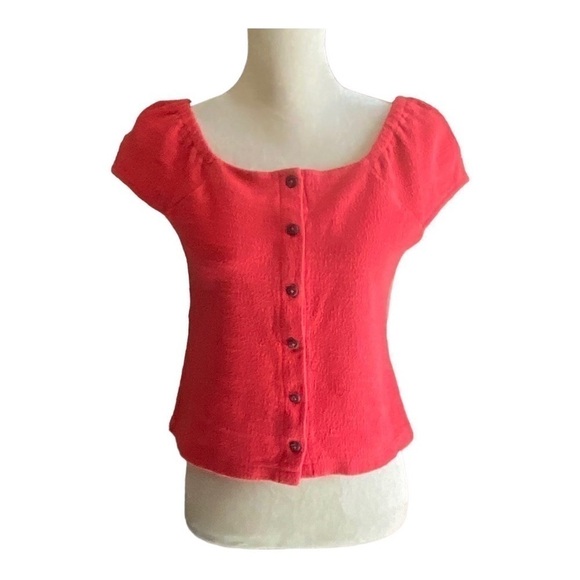 MADEWELL-TEXTURE & THREAD-RED BUTTON FRONT  TOP-SIZE SMALL - Picture 2 of 10